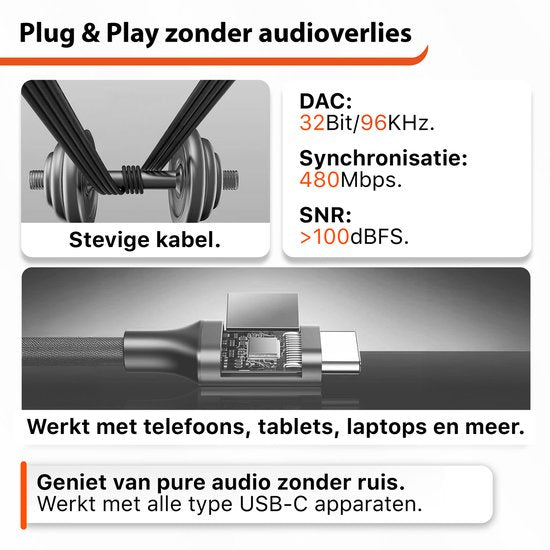 Jack 3.5mm naar USB-C - Zwart