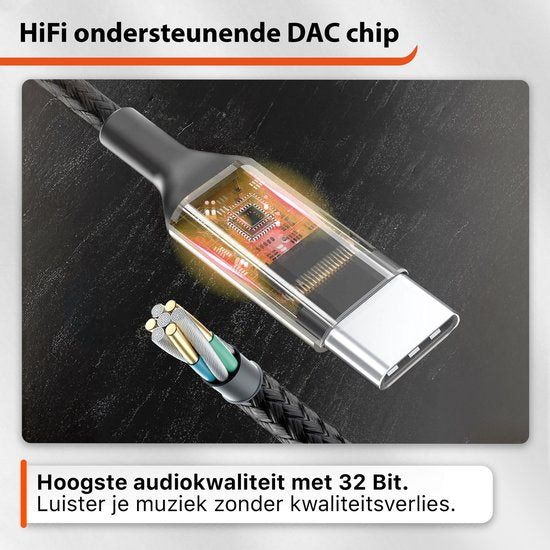 Jack 3.5mm naar USB-C - Zwart