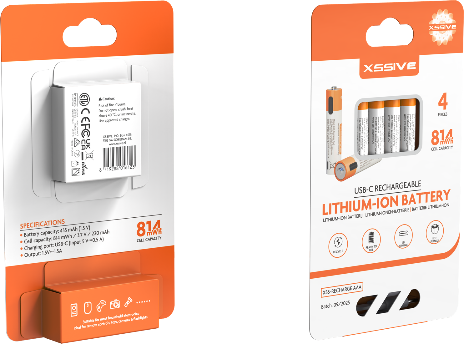 USB-C Oplaadbare Penlite AAA Batterij 4st.